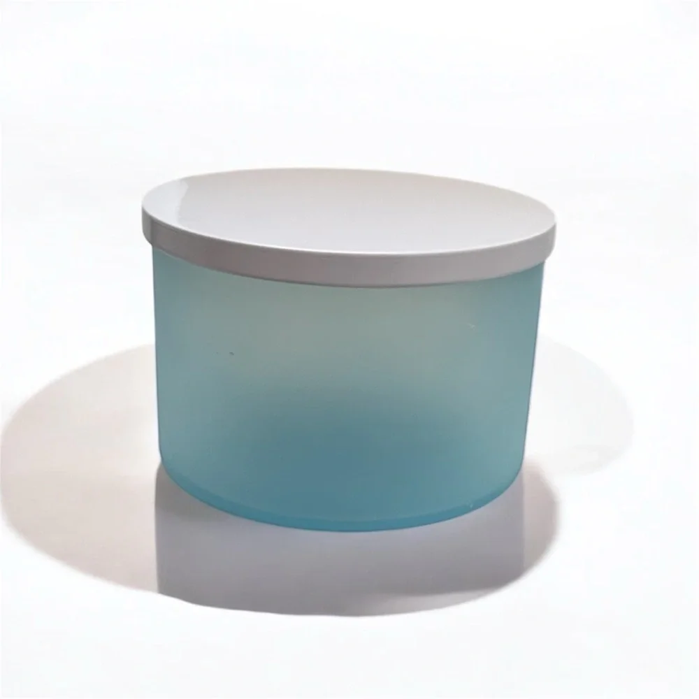 Blue Frosted Glass Jar With White Lid